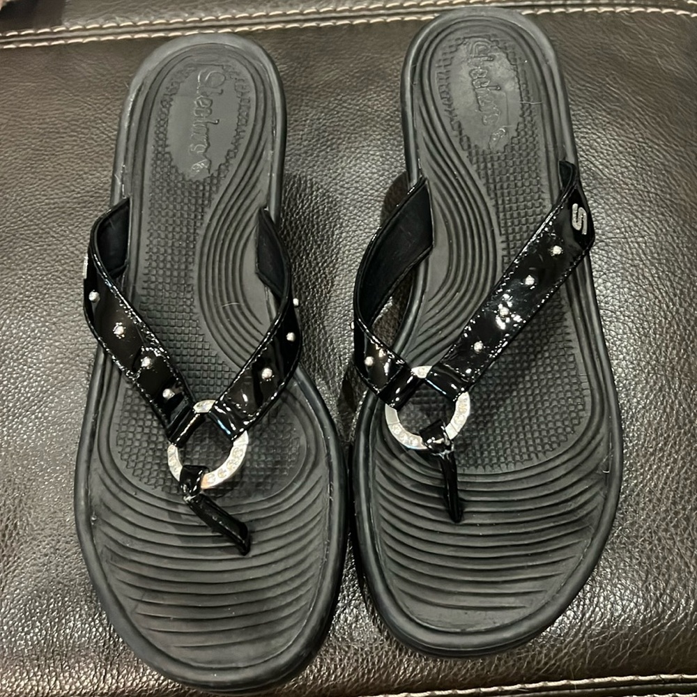 Sketchers black wedge sandals. Size 9.